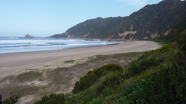 Swartvlei Beach with its fossilised sand dunes.